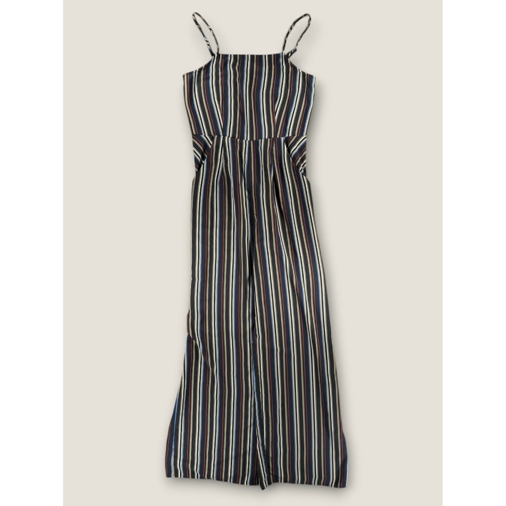 Le Lis Striped Wide Leg Jumpsuit Spaghetti Strap Black Multi Womens Size S